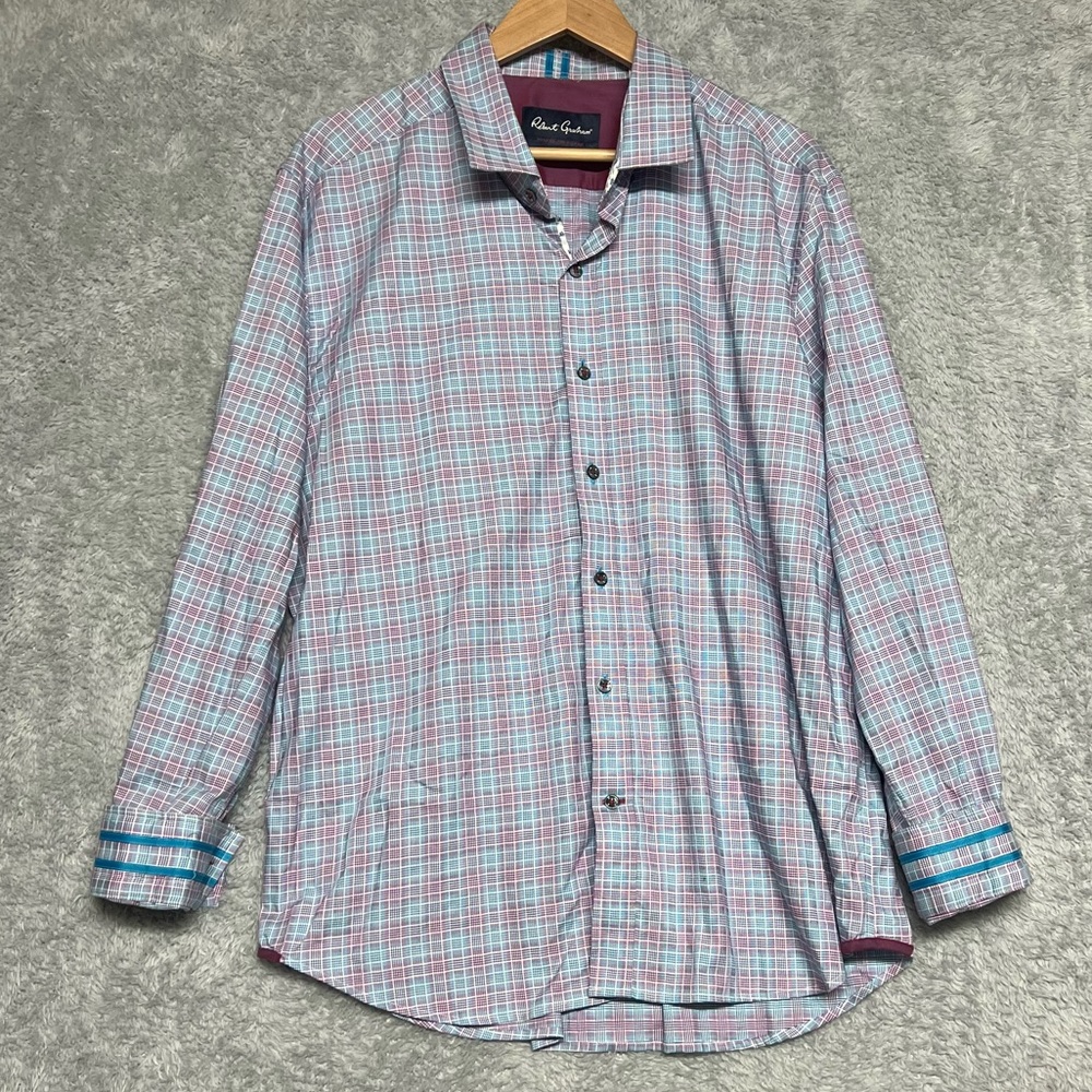 Robert Graham Button Up Long Sleeve Shirt 2XL Blue Pink Check Modern Americana